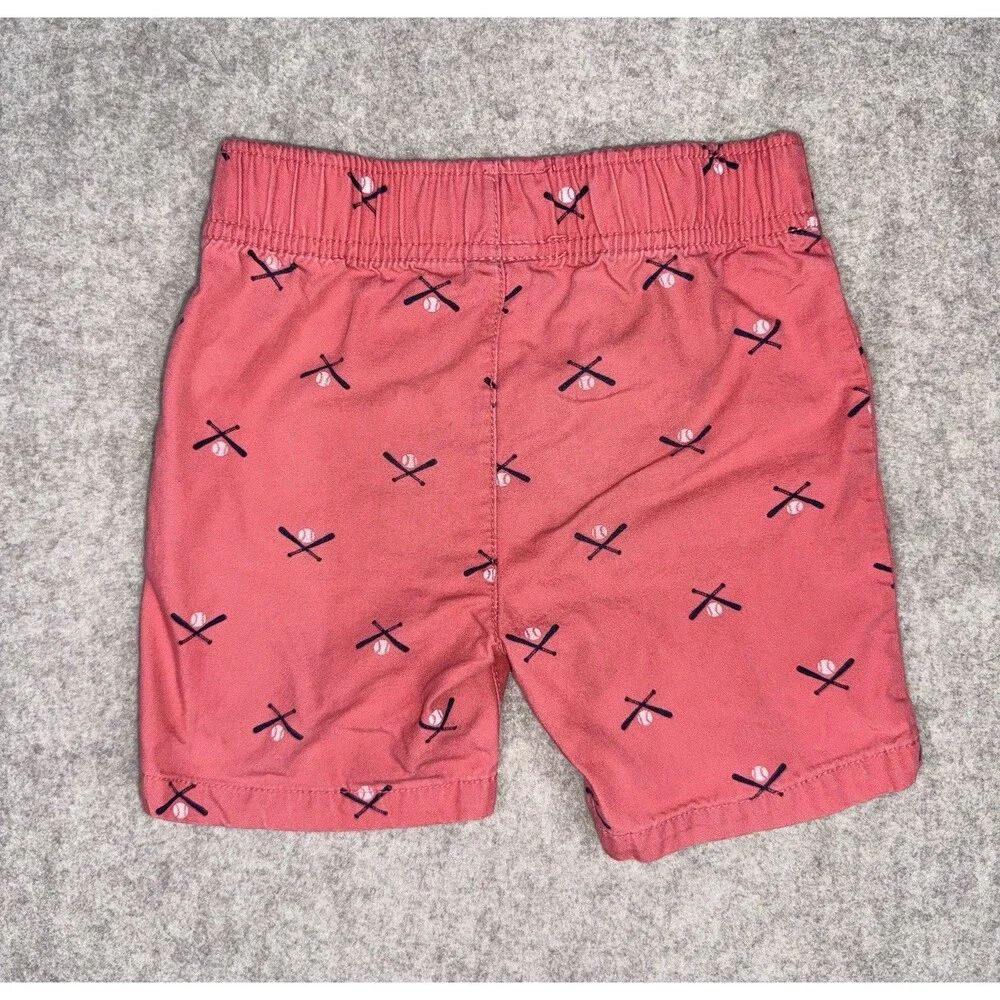 Carters Boys 4T Light Red Baseball Graphic Chino Shorts Elastic Waist